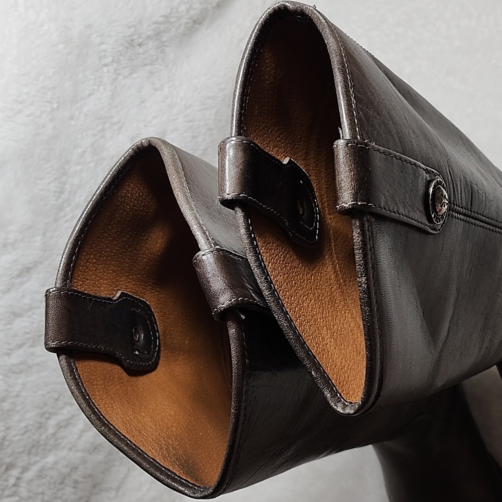 Frye  Melissa Tall Western  Riding Lug Boots Gray Leather Sz 6.5 - Picture 13 of 16
